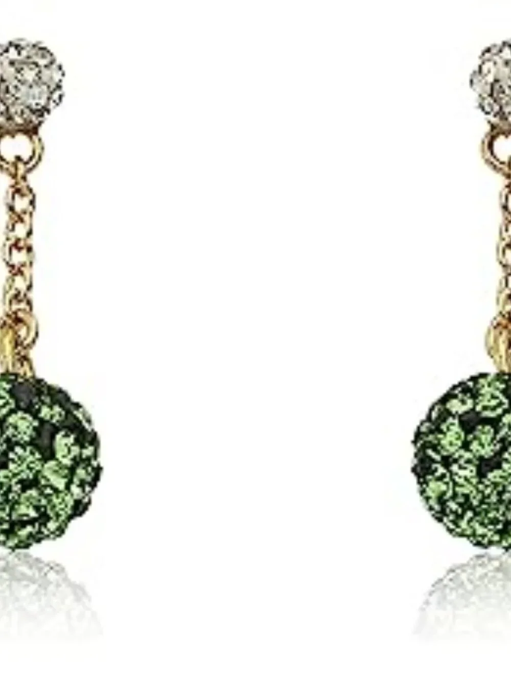Molly Glitz 14k Gold Plated Lime White Crystal Ball Dangle Earrings